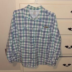 Women's Blue and Green Plaid Button Down Shirt